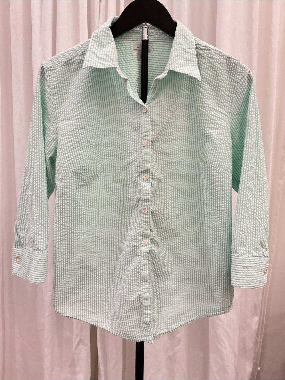 L.L. Bean Mint Green & White Striped Button-Down Shirt